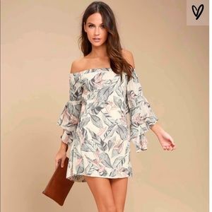 Daydream Beige Floral Print Off-the-Shoulder Dress
